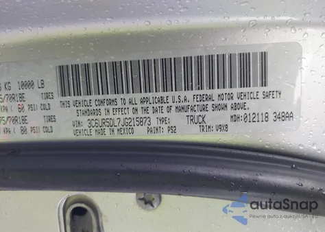 2018 Ram 2500 Slt from USA, damaged, VIN 3C6UR5DL7JG215873